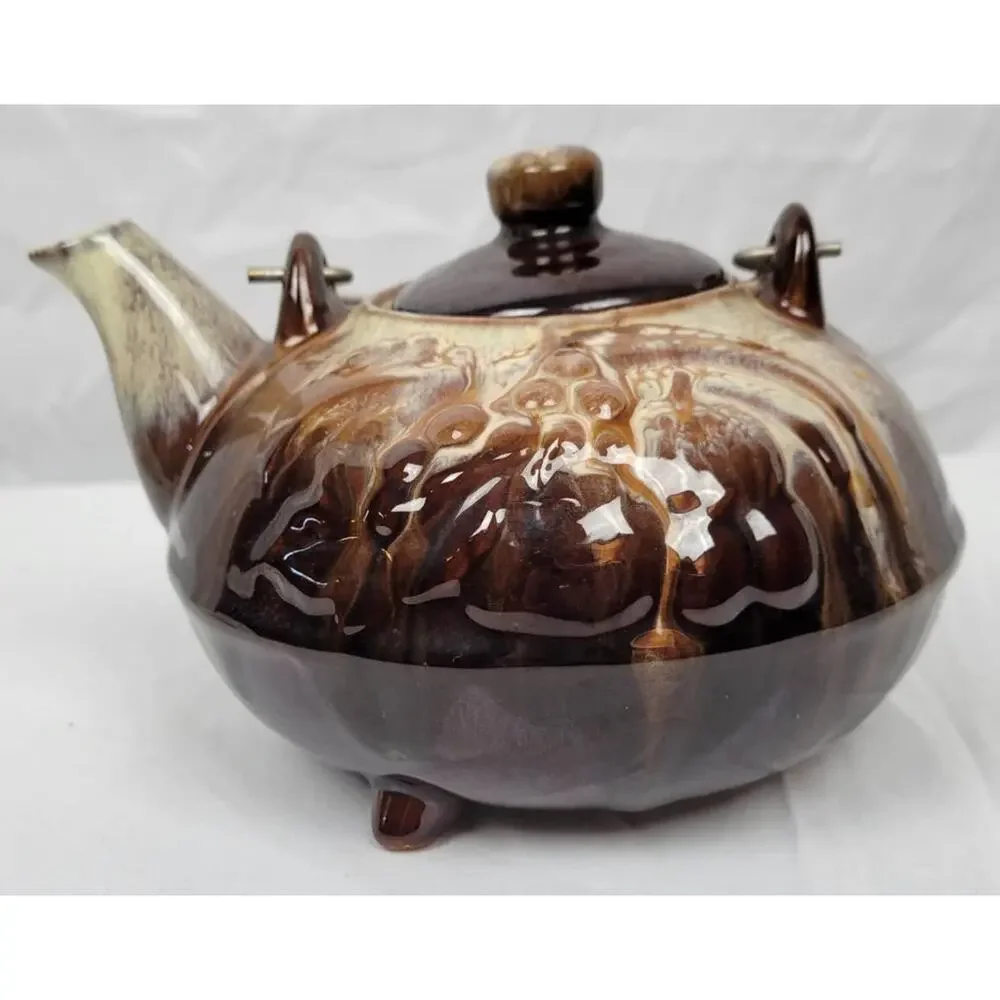 Brown and Cream Glazed Tea Kettle